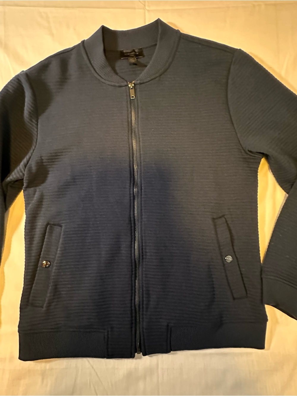 Magaschoni Men's Navy Ribbed Zip Front Sweater Jacket